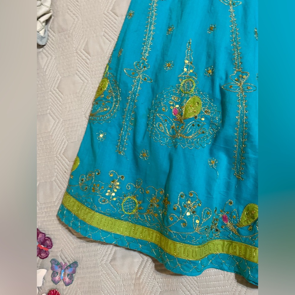 Blue Embellished Boho A-Line Midi Skirt size M - Picture 6 of 10
